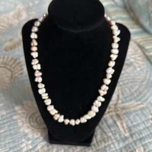 Pearl fresh water baroque necklace hand knotted vintage 20” gold filled toggle